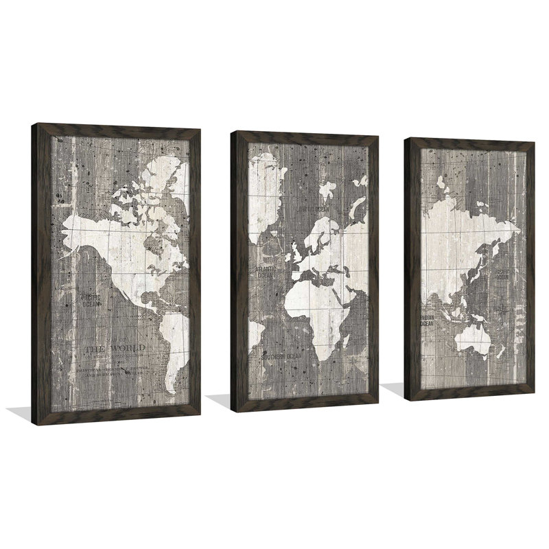 «Old World Map Neutral» par Wild Apple Portfolio, impression sur acrylique 3 pièces, H 25,5 po x l 40,5 po x P 1 po