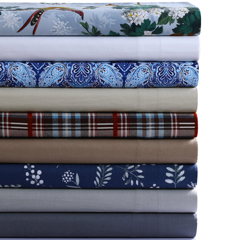 Blue Floral Cotton Flannel Queen Sheet Set with Deep Pockets