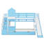 Lit superposé simple au-dessus d'un lit simple de style château avec 2 tiroirs, 3 tablettes et glissoire-2132882378