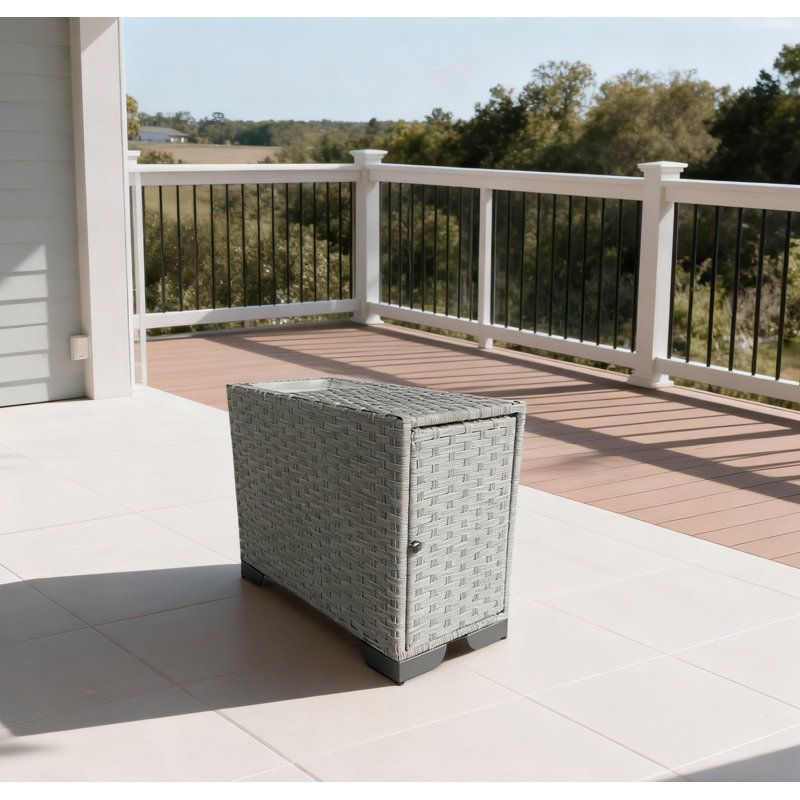 Outdoor Wicker High Storage Side Table, All-Weather Weather-Resistant Patio Side Table with Hidden Storage Compartment for Backyard, Porch, Deck, Gray