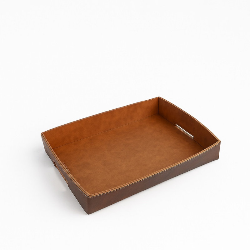 Plateau brun en cuir Ceryis