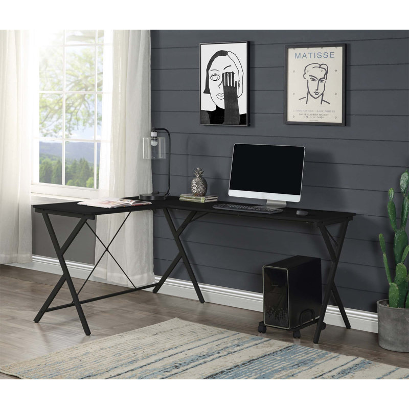 Bureau d'ordinateur en forme de L Dazenus avec plateau spacieux et support pour ordinateur portable, parfait pour les espaces compacts et le multitâche.