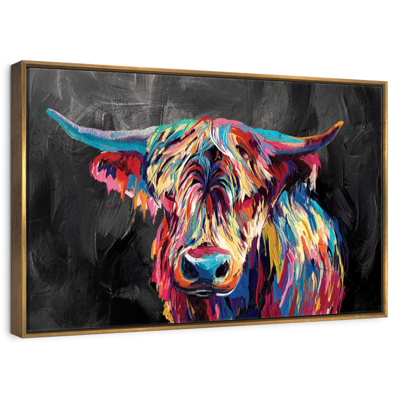 Vache Highland colorée, Cadre flottant doré, 37 po x 25 po