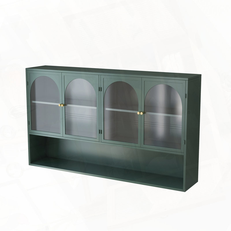 Armoire de rangement murale en fer à quatre portes avec installation facile, Vert foncé