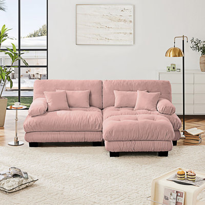 Boneless Cloud Couch Sectional Sofa, 2 Seater Sofa With 2 Lumbar Pillows And 2 Throw Pillows