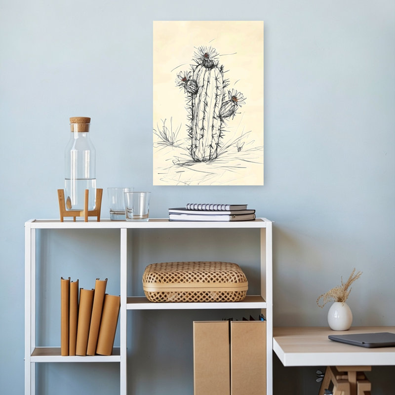 Art mural contemporain abstrait fleur de cactus 3, 18" H x 12" W