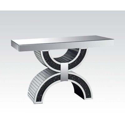 Blakes Glam Rectangular Mirrored Console Table with Faux GemStones Inlay