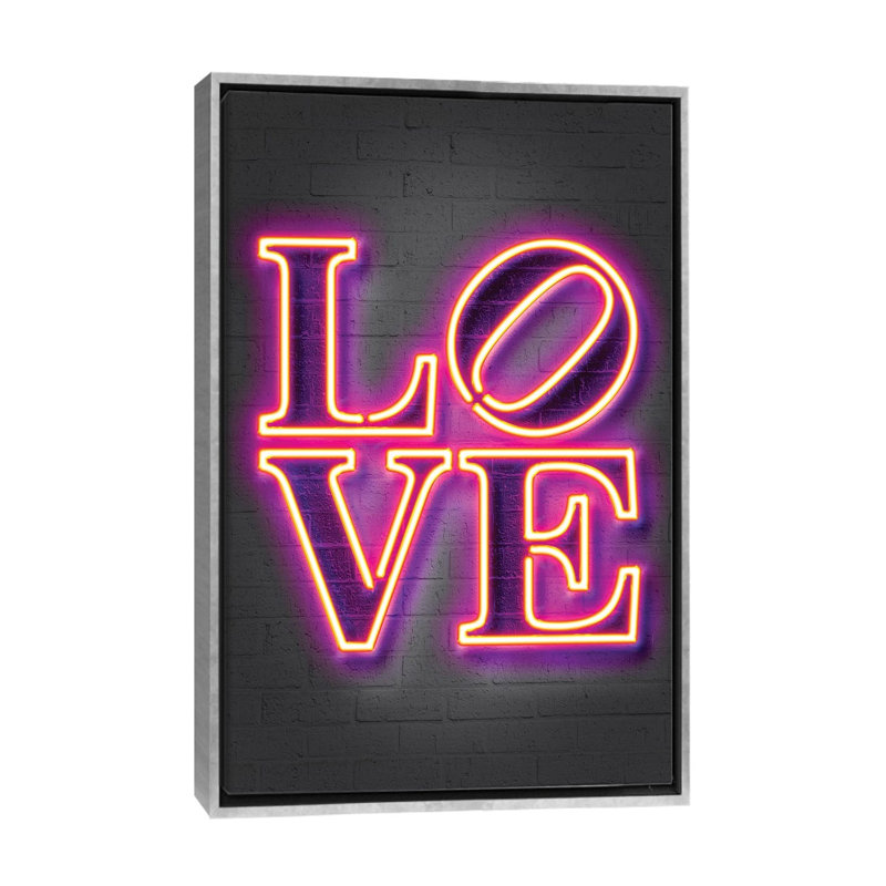 "Love" par Octavio Mielu-impression d’art textuel, H 40 po x l 26 po x P 1,5 po, Toile avec cadre argenté, Pas de tapis