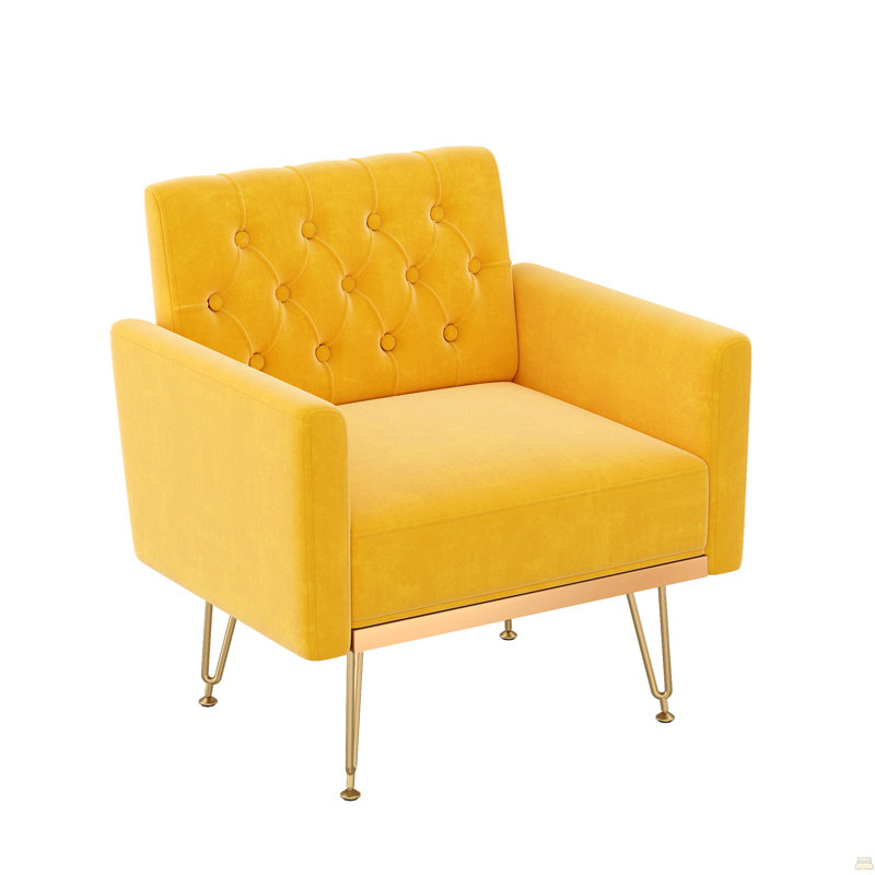 Fauteuil en velours capitonné avec canapé moderne, Jaune
