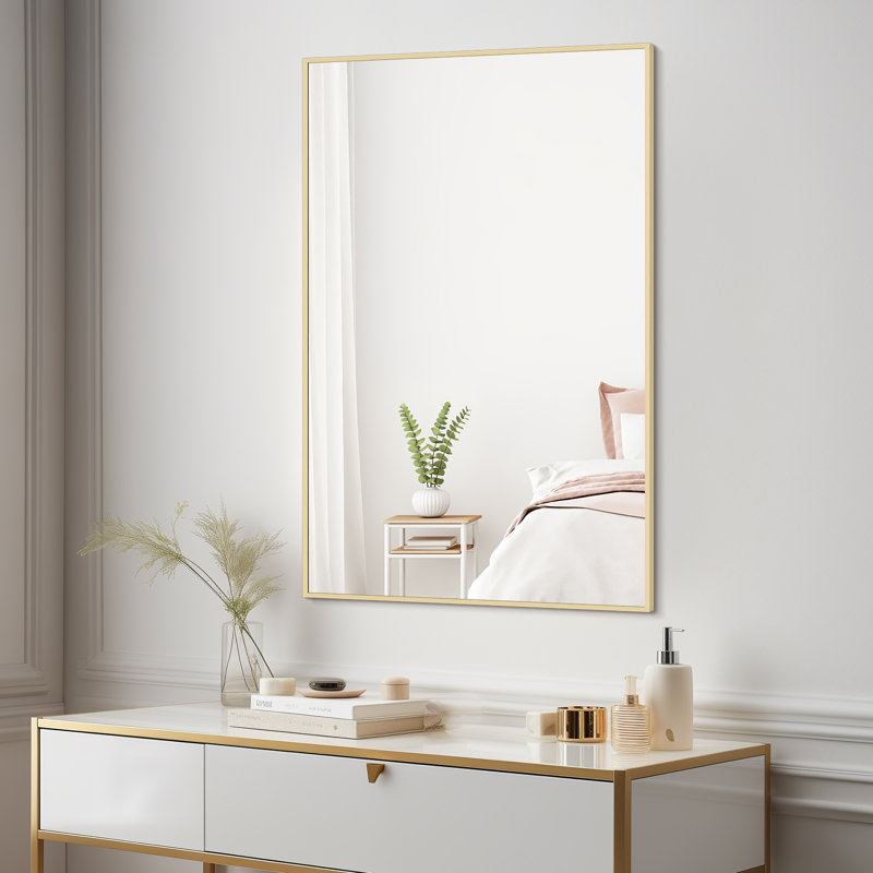 Elegant Aluminum Framed Rectangle Mirror for Bathroom,Bedroom, Gold, 36" x 24"