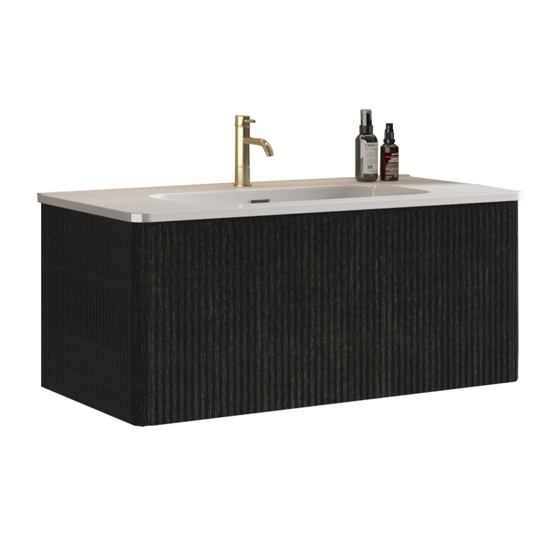 Meuble-lavabo 36 po avec lavabo en céramique, Noir