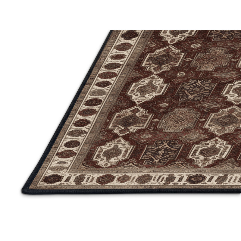 Machine Washable Persian Black Area Rug, Round 8'
