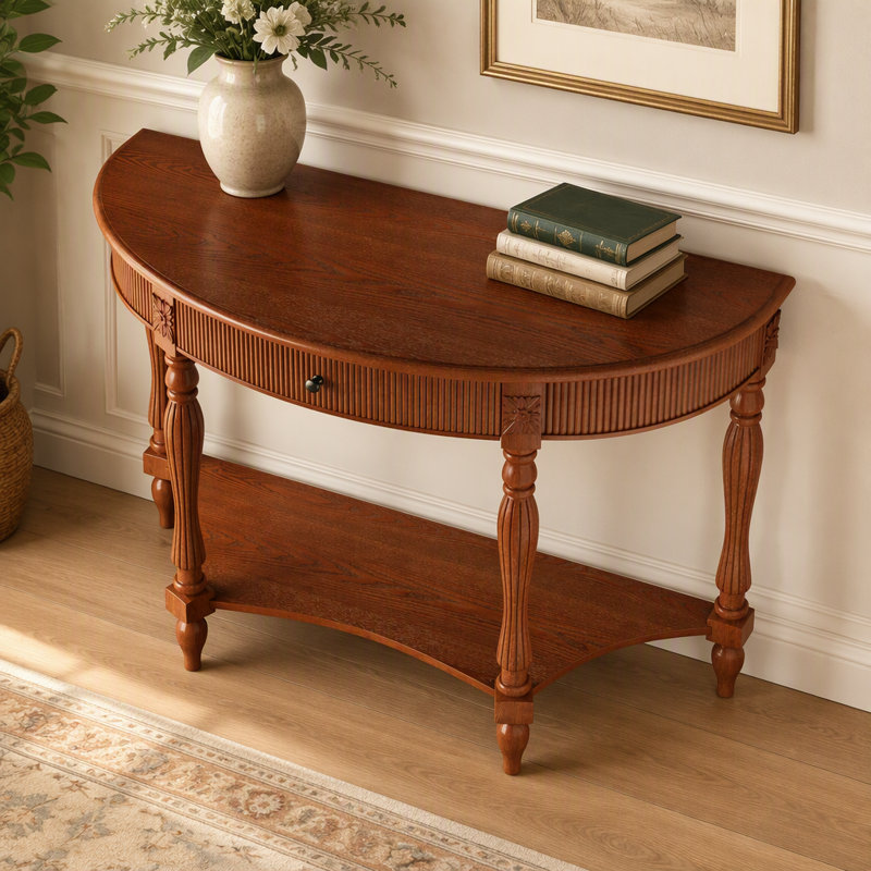 Console en bois avec tiroir et tablette, idéale pour une entrée., Noyer, Noyer, Noyer
