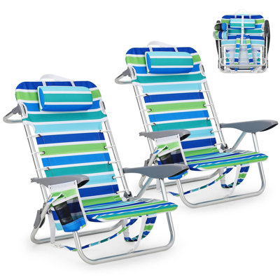 2Pcs Backpack Beach Chair for Adults Lightweight Portable Lay Flat Folding Beach Chair with 5 Positions, Backpack Straps, Phone Pocket, Cup Holder & T by Rosecliff Heights