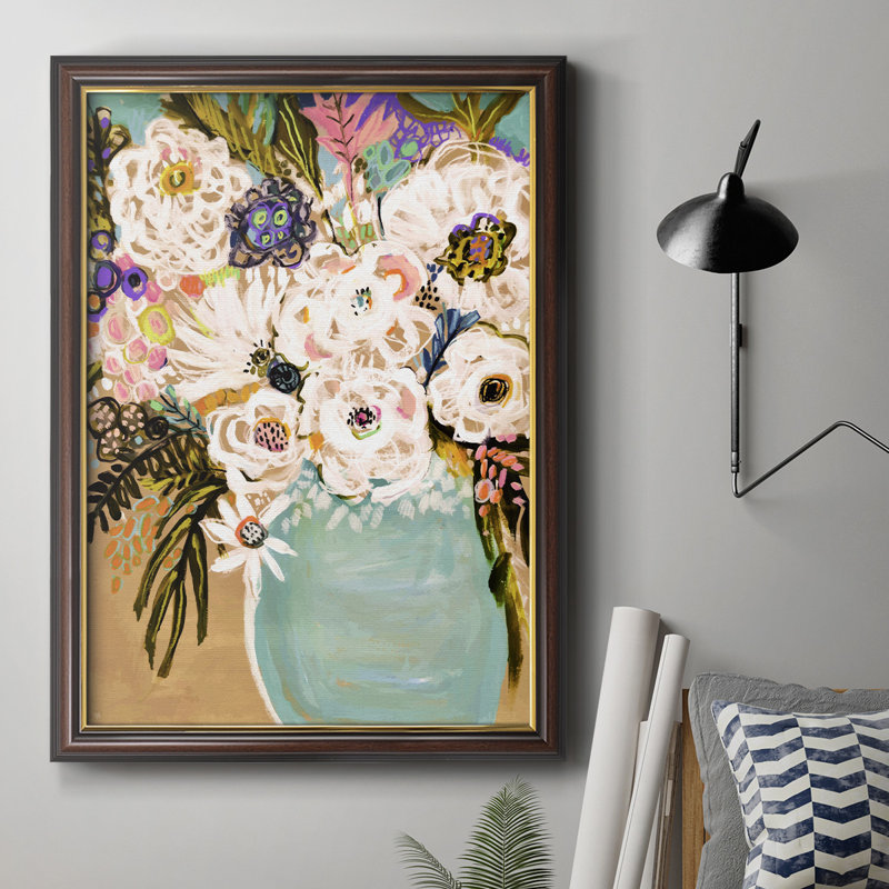 Fleurs d'été dans un vase I, toile encadrée de qualité supérieure - prête à être accrochée, H 20 po x l 16 po x P 1 po