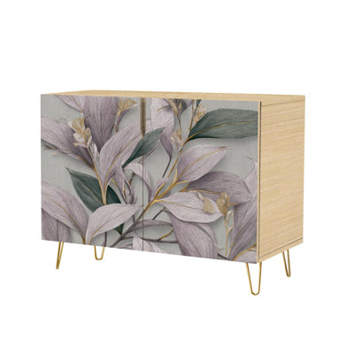 Sideboard Buffet Cabinet with Storage Elegant Pastel Botanical Tile for Furniture Surfaces with 2 Doors for Living Room and Kitchen