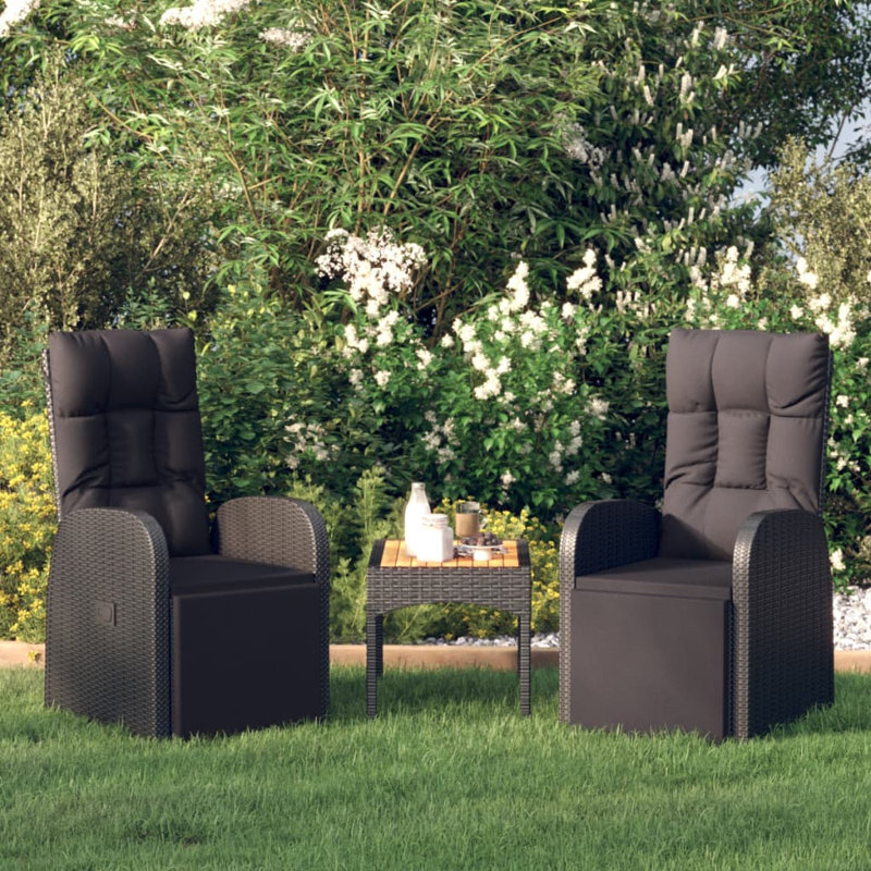  Reclining Garden Chair Set Of 2 Black, 2 Pcs Set