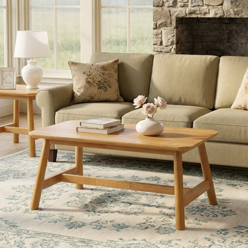 Rectangular Coffee Table Modern Tea Table With Solid Wood Mid Century Coffee Table For Living Room, Nature