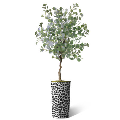 Arbre artificiel dans un pot de fleurs moderne, faux arbre en soie d'eucalyptus (décoration en pot et arbre)