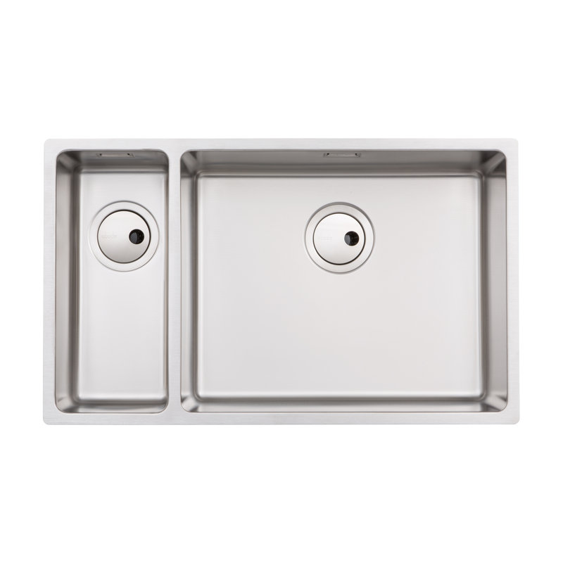 Abode Designs 440mm W Double Bowl Stainless Steel Kitchen Sink, Right