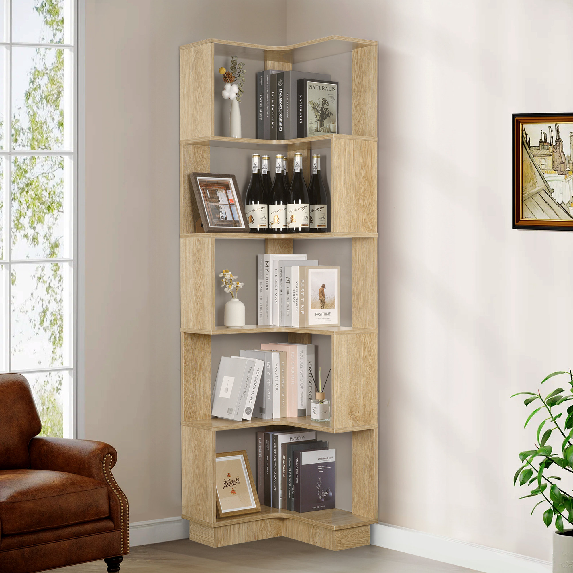 Ebern Designs Kimberlye 5-Tier Storage Corner Bookcase | Wayfair