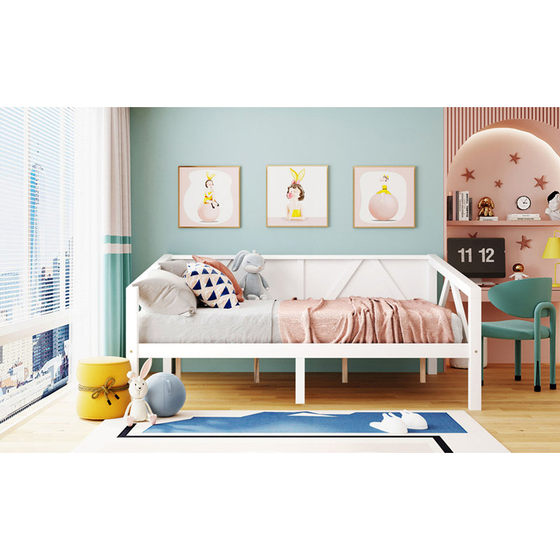 Lit de jour double, lit double, lit tapissier, cadre de lit en bois, cadre de lit moderne, Blanc