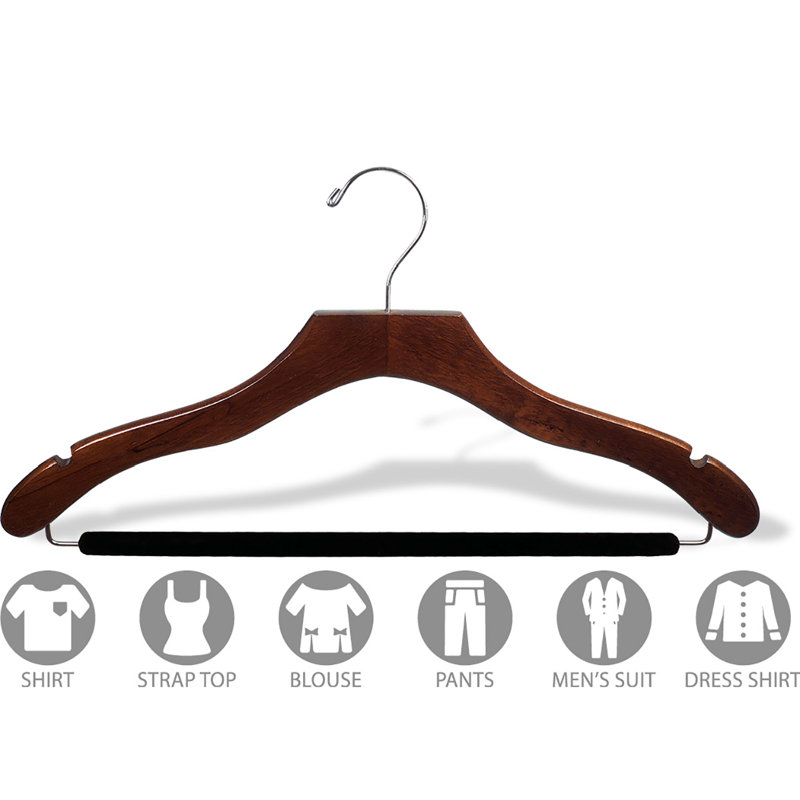 Cintre en bois ondulé antidérapant pour robe / chandail / chandail, Noyer