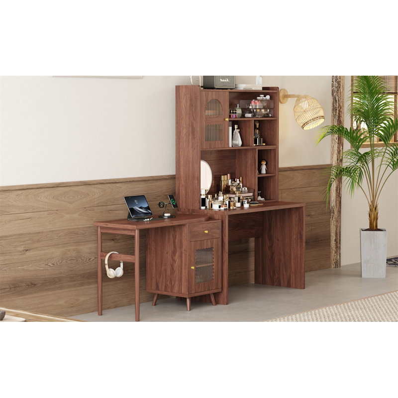 Bureau d'ordinateur avec bureau rotatif à 90 degrés (sans la chaise), Noyer