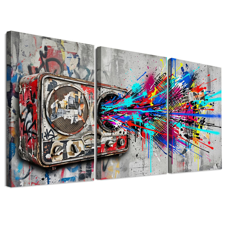 Ensemble d'art rétro sur toile rétro avec éclaboussures de peinture colorées, H 36 po x l 24 po x 3 pièces