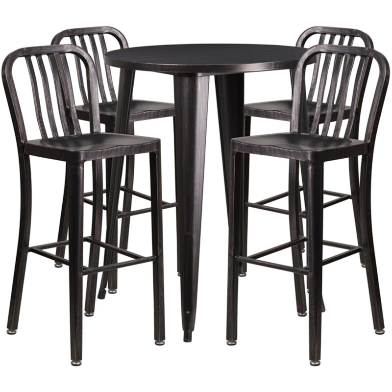 Posey Round 4 - Person 35.25" Long Dining Set, Black, 30.25"