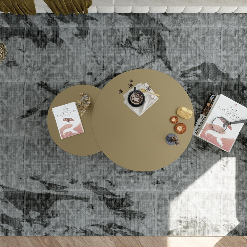 Table basse gigogne dorée brossée 2 en 1 pour salon
