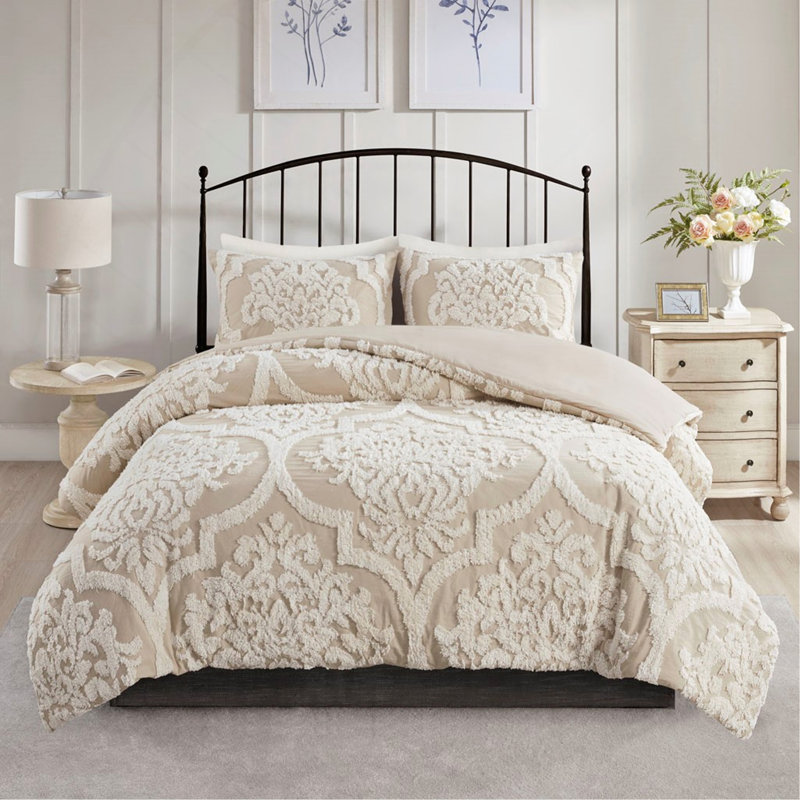 Ensemble de housse de couette pour lit double / grand 3 pièces en housse de couette en chenille de coton touffeté, aspect doux, certifié OEKO-TEX
