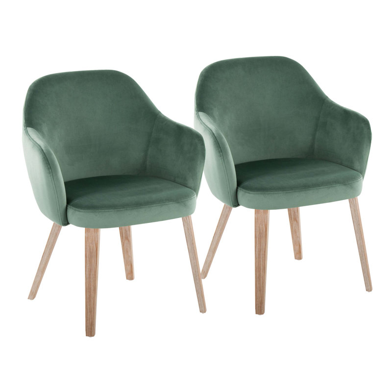 Chaise de salle à manger en bois blanchi et velours - ensemble de 2, Vert