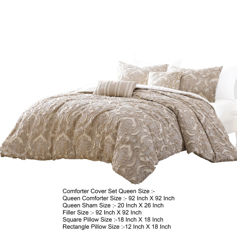 Ensemble d'édredon en microfibre 6 pièces, Beige, Édredon de grande taille et 5 pièces supplément