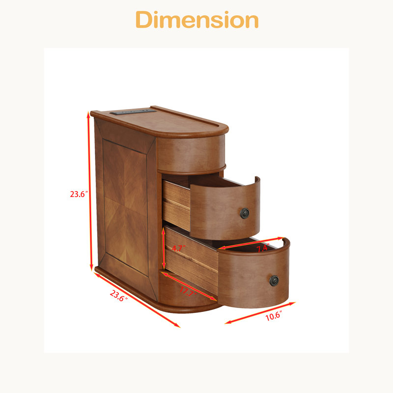 Table de bout avec station de charge, table d'appoint avec tiroirs, aucun assemblage requis
