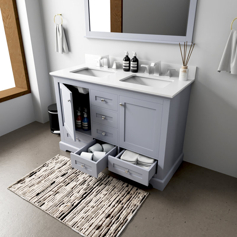 Dukes 48 in. W x 22 in. D Double Bath Vanity and 46 in. Mirror, Dark Gray, White Cultured Marble