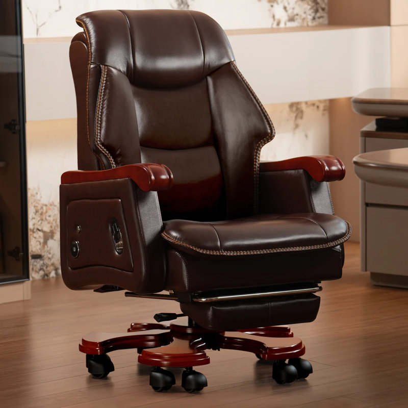 Fauteuil de direction Kinnls Jones avec ventilation par massage et chauffage, fauteuil de direction en cuir véritable de luxe