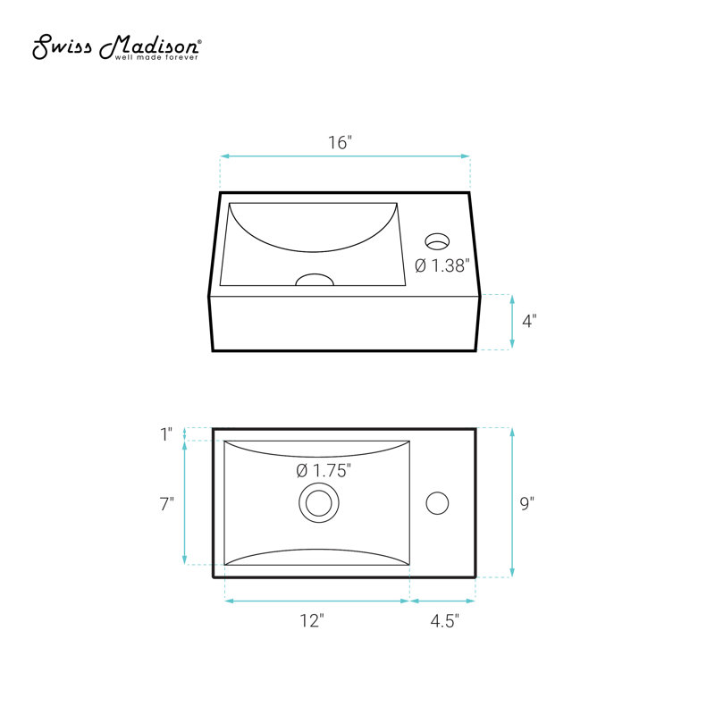 Lisse 16" Concrete Rectangle Wall-Mounted Sink With Right Side Faucet Mount , Matte Terracotta