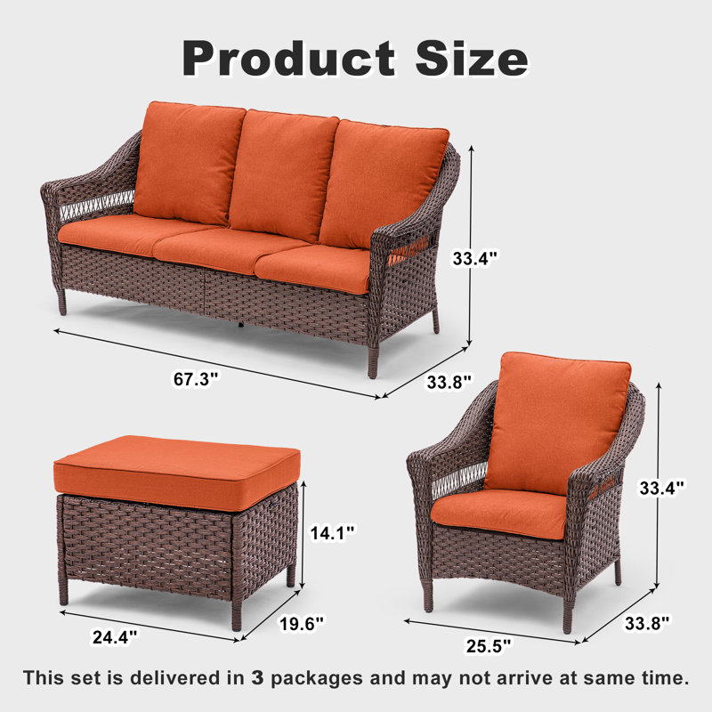 Buenhomino 5 Person Outdoor Seating Group with Cushions, Orange