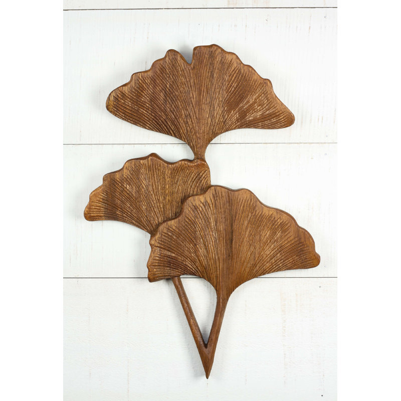 Panneau mural de feuilles de ginkgo en bois sculpté à la main - trio d'art mural botanique, décor rustique inspiré de la nature
