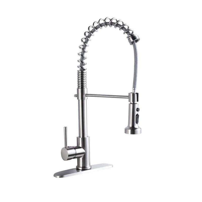 Robinet de cuisine en acier inoxydable 21,06 po en nickel brossé avec débit aéré et robinet à double finition puissant, 21 po, commande à poignée simple