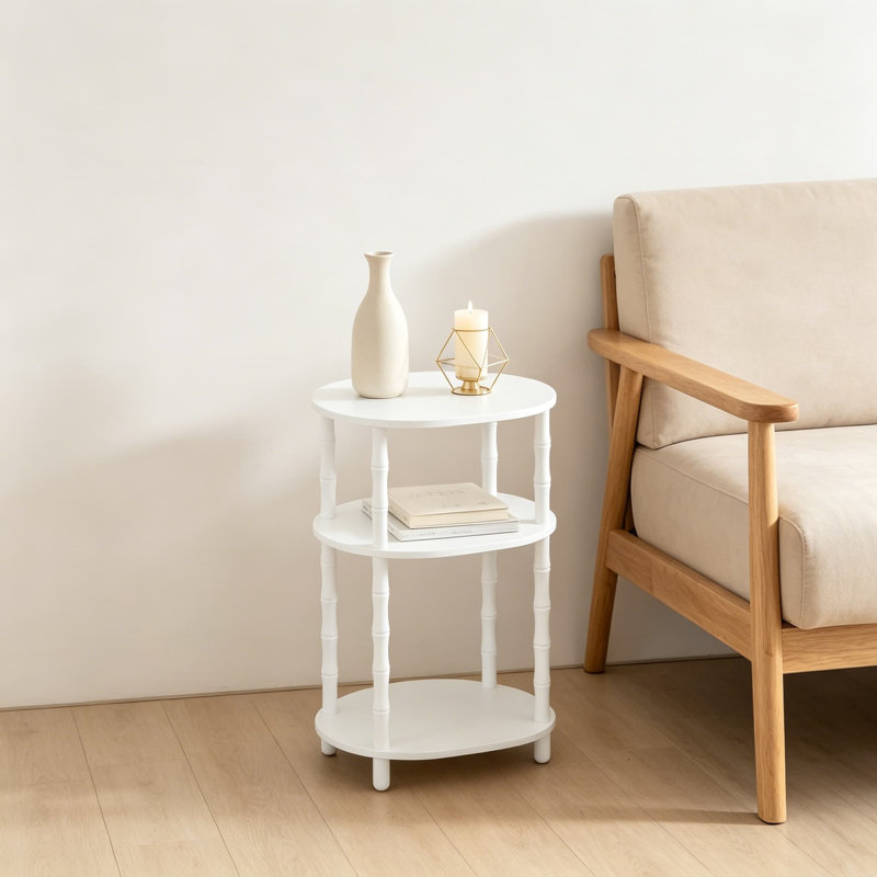 Table d'appoint ovale à 3 niveaux, petite table de bout moderne avec tablettes de rangement, table de chevet compacte pour le salon, la chambre à coucher
