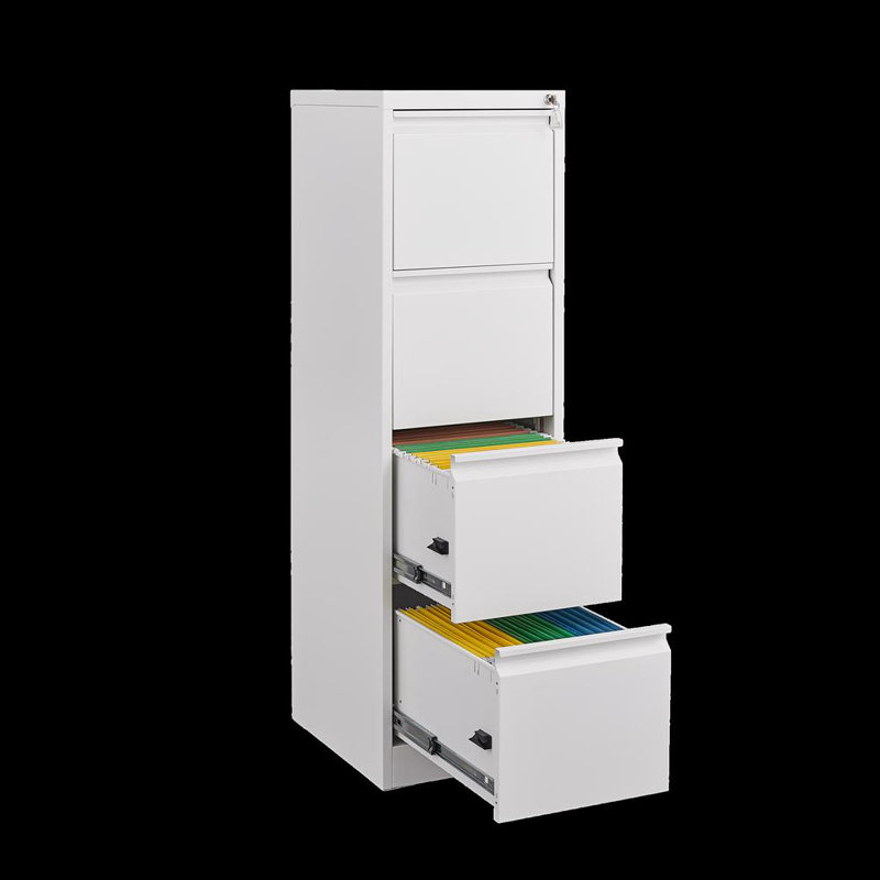 Vertical 4-Drawer File Cabinet with Lock, Narrow Steel Metal Storage Cabinet for Letter/A4/Legal Size Home Office Use, White