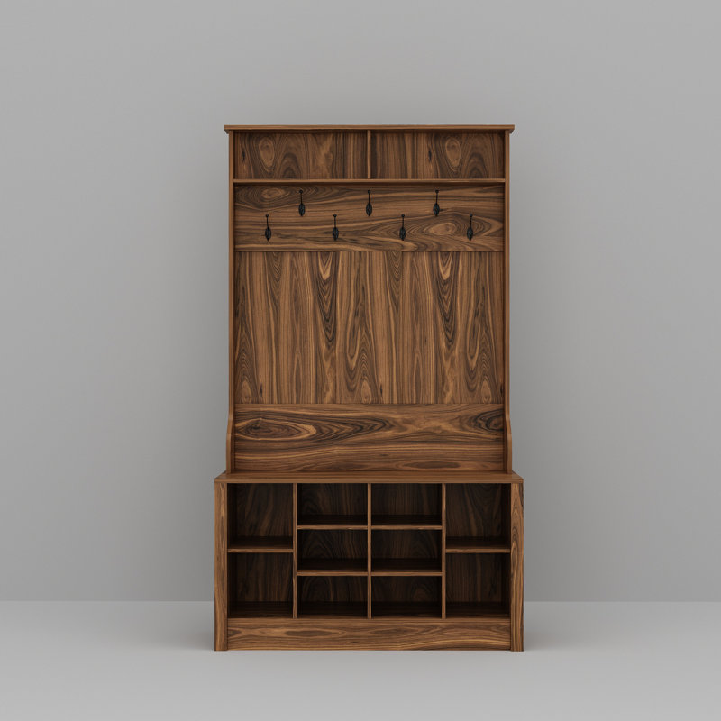 Sude 39.4" W Wood Hall Tree, Walnut