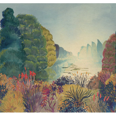 Multicolor Nature Landscape Print Textured Wallpaper