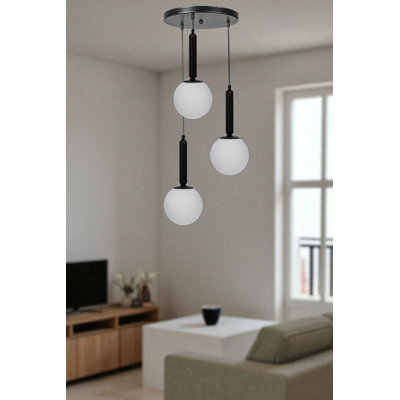 Lustre réglable élégant, structure en métal avec capuchon en verre, 11,8 po de diamètre x 5,9 po de hauteur | 3 x douilles E27 (40 W maximum) | Design moderne blanc et noir, pour la salle à manger et les espaces de vie, indice de protection IP20