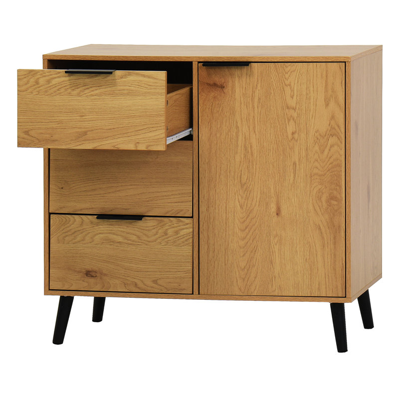 Armoire de rangement de style Mid-Century avec 3 tiroirs et tablette réglable pour la porte de salon fonctionnelle et la cuisine
