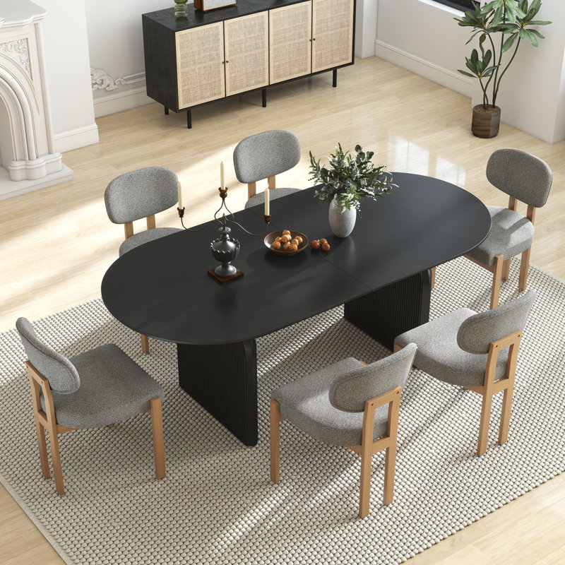 Ensemble de table de salle à manger Mid-Century, Noir, 7 pièces : table, 6 chaises, Gris