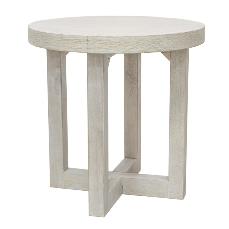 Adelia 22" W Round End Table, White Wash
