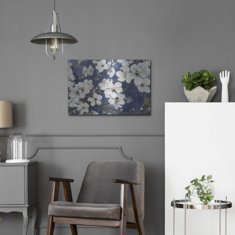  «Cherry Blossoms 1 Indigo C» par James Wiens, art mural en métal, 24 po x 16 po, H 16 po x l 24 po